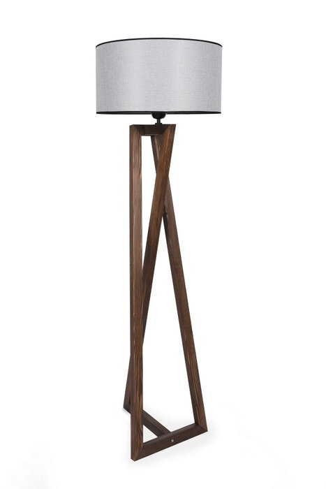 Opviq Lámpara de Pie de Madera Nogal y Gris con Pantalla de Tela